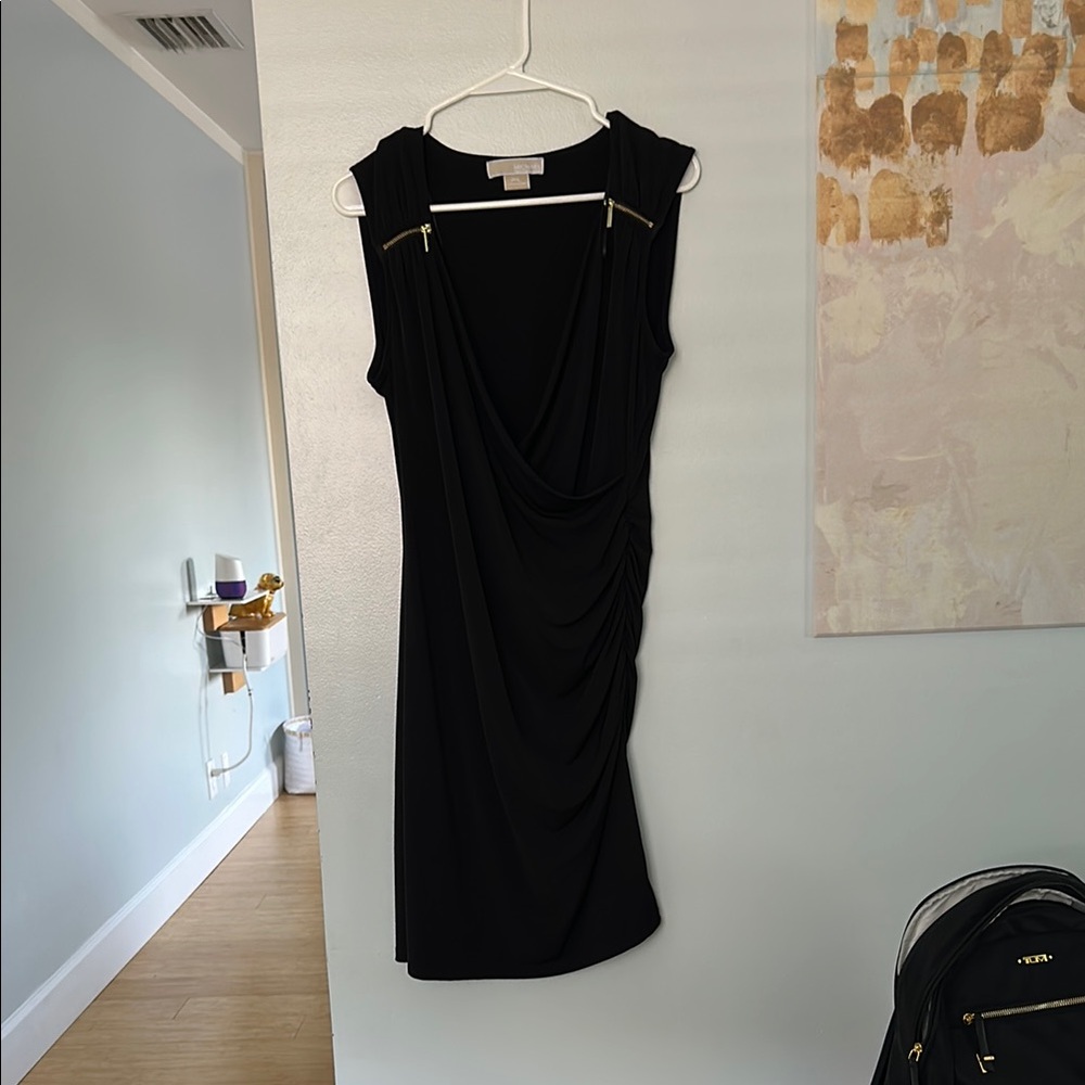 MICHAEL Michael Kors Black Ruched Cowl Neck Sheath Dress
